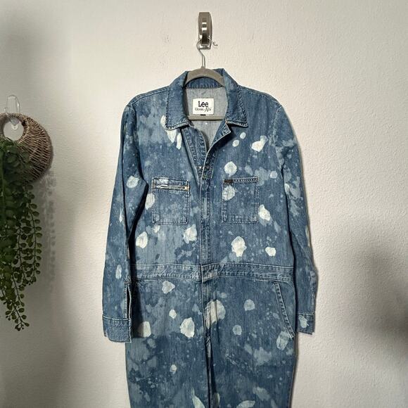 NEW Lee Women's Denim Splatter Union-Alls Coverall Great Fog Sz Large Zip Front - Picture 5 of 11